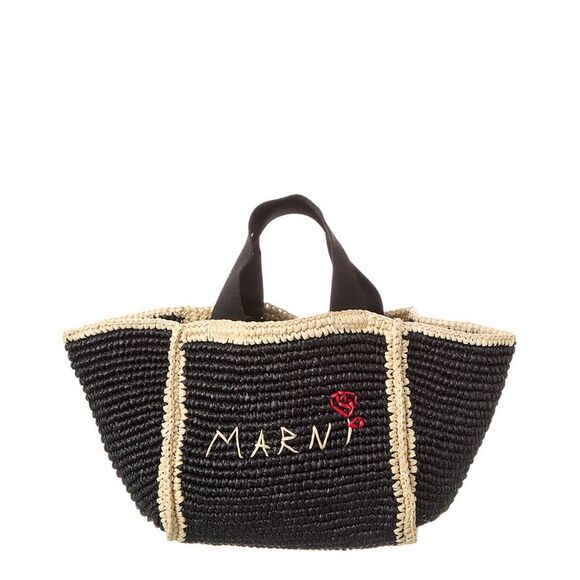 Marni Macrame Sillo Small Shopper Tote Black